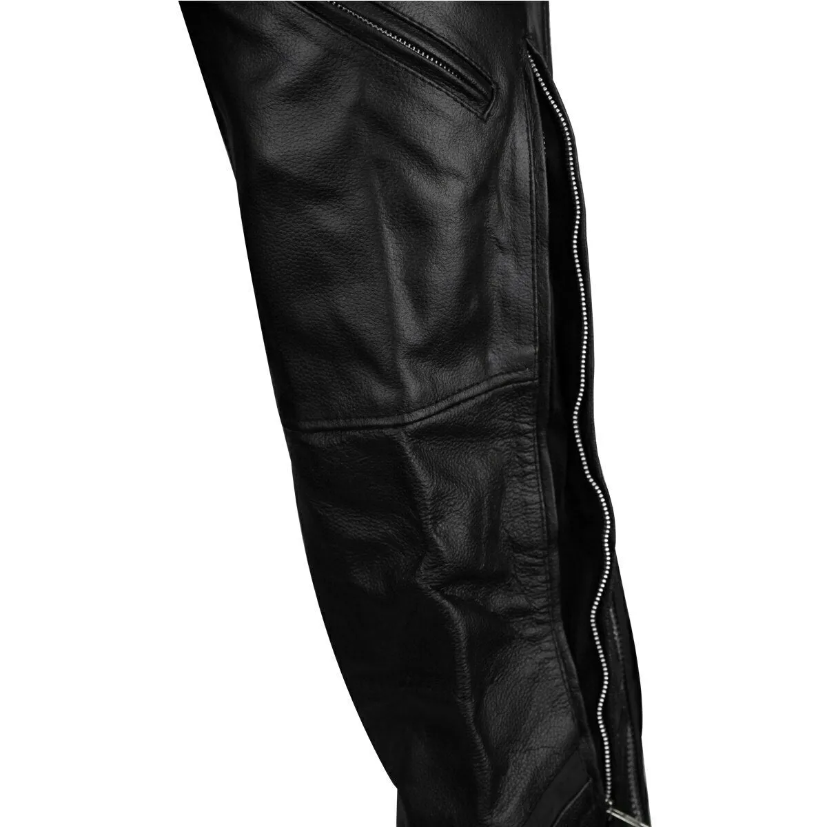 Vance Leather VL803S Unisex Black Reflective and Vented Premium Cowhide Leather Biker Motorcycle Riding Chaps
