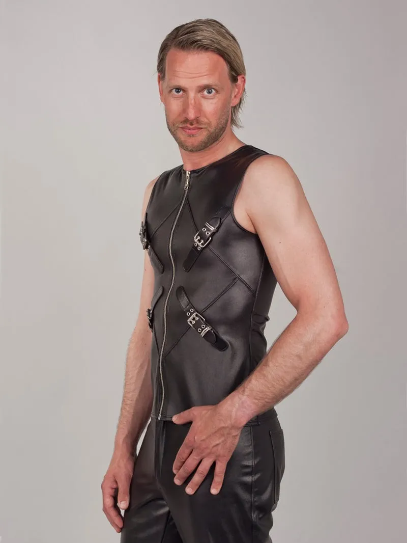 Vegan Leather Buckle and Zipper Vest