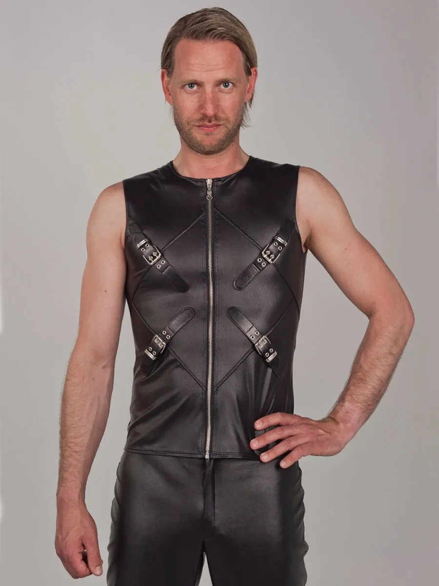Vegan Leather Buckle and Zipper Vest