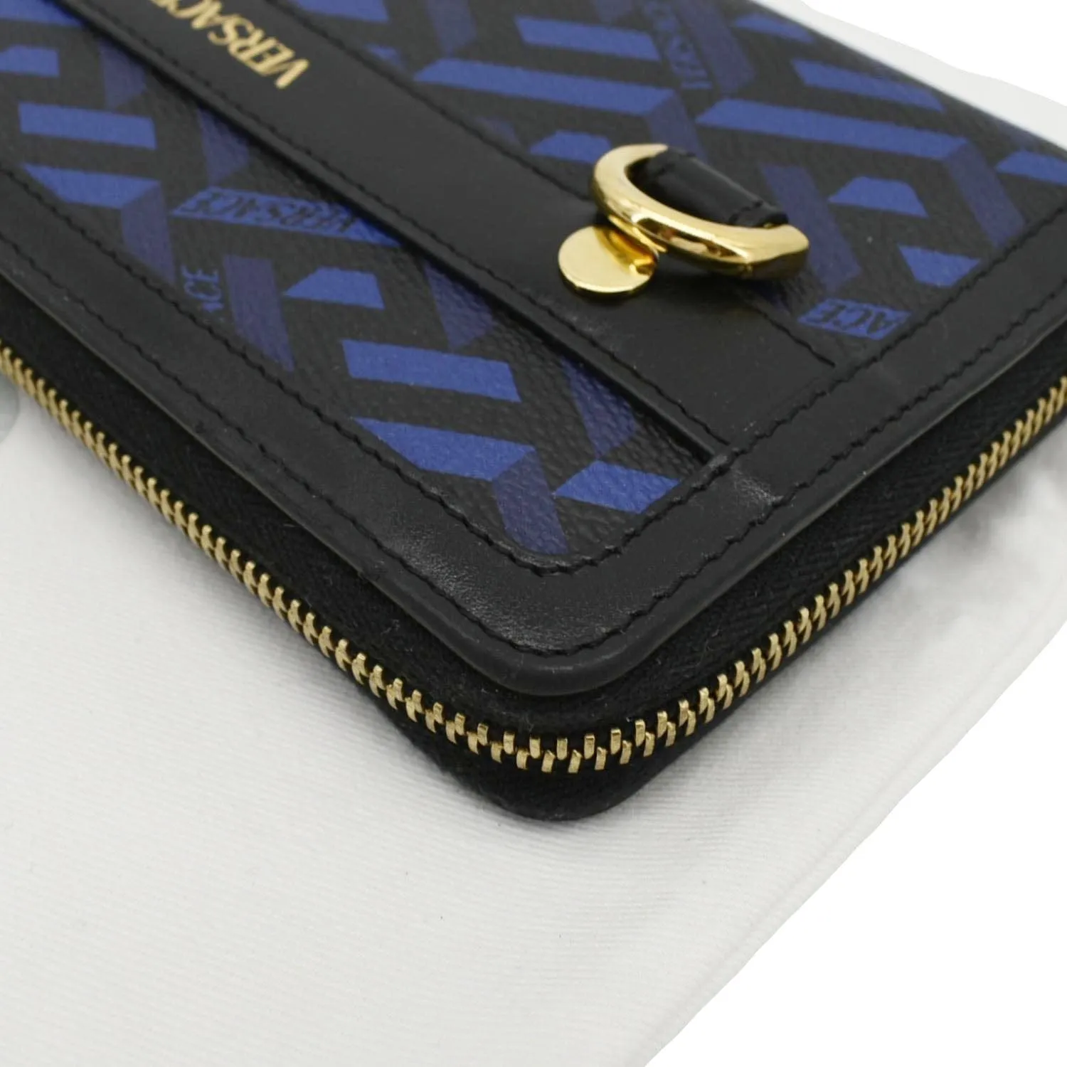 VERSACE  La Greca Coated Canvas Long Zip Wallet Blue