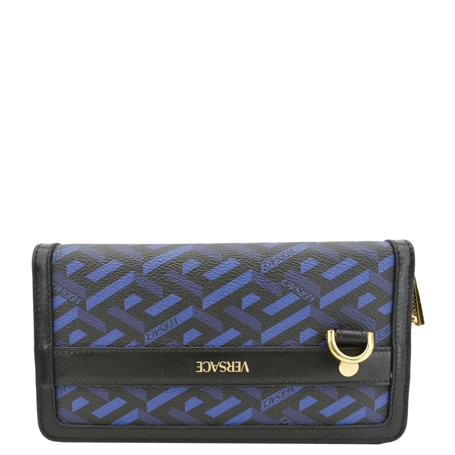 VERSACE  La Greca Coated Canvas Long Zip Wallet Blue