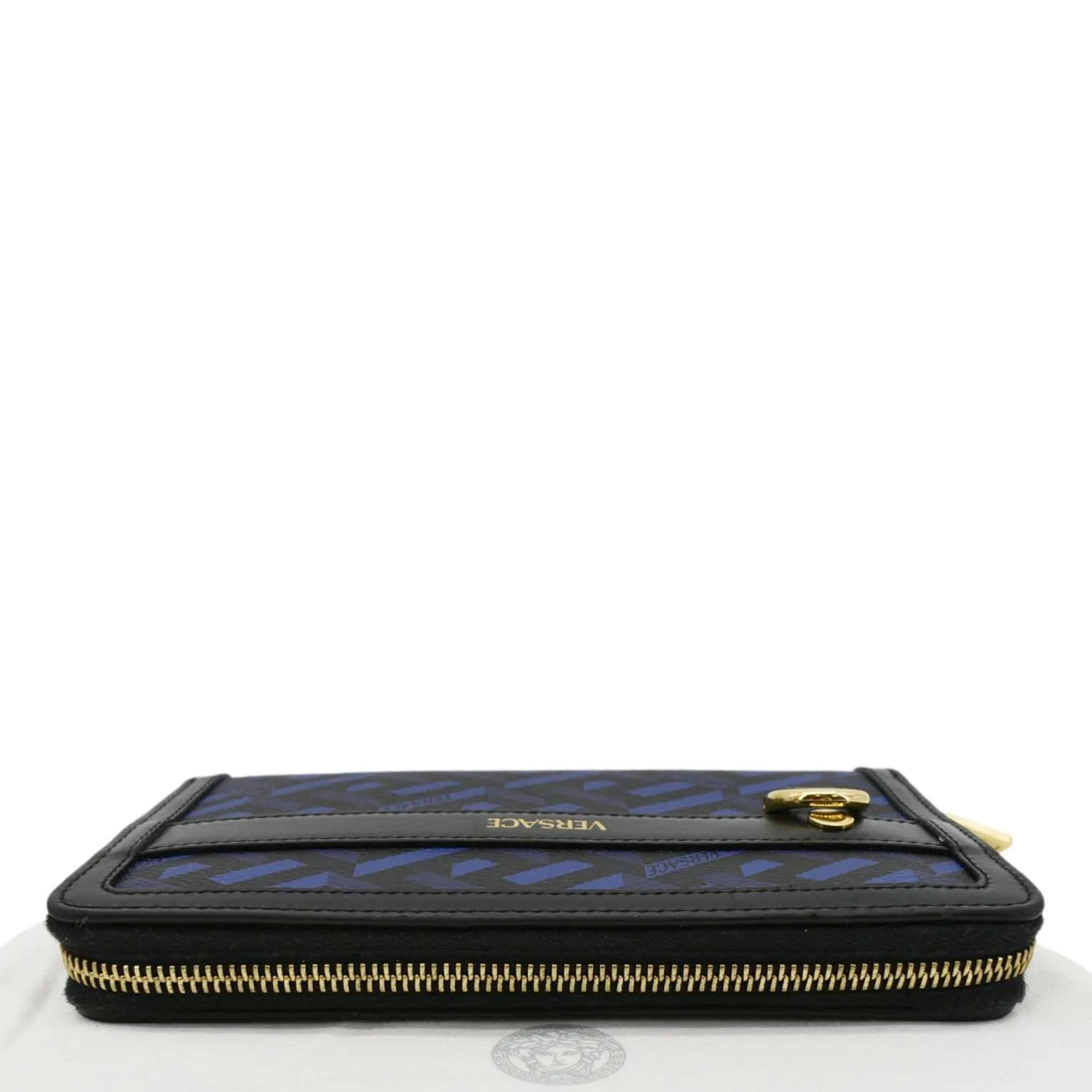 VERSACE  La Greca Coated Canvas Long Zip Wallet Blue