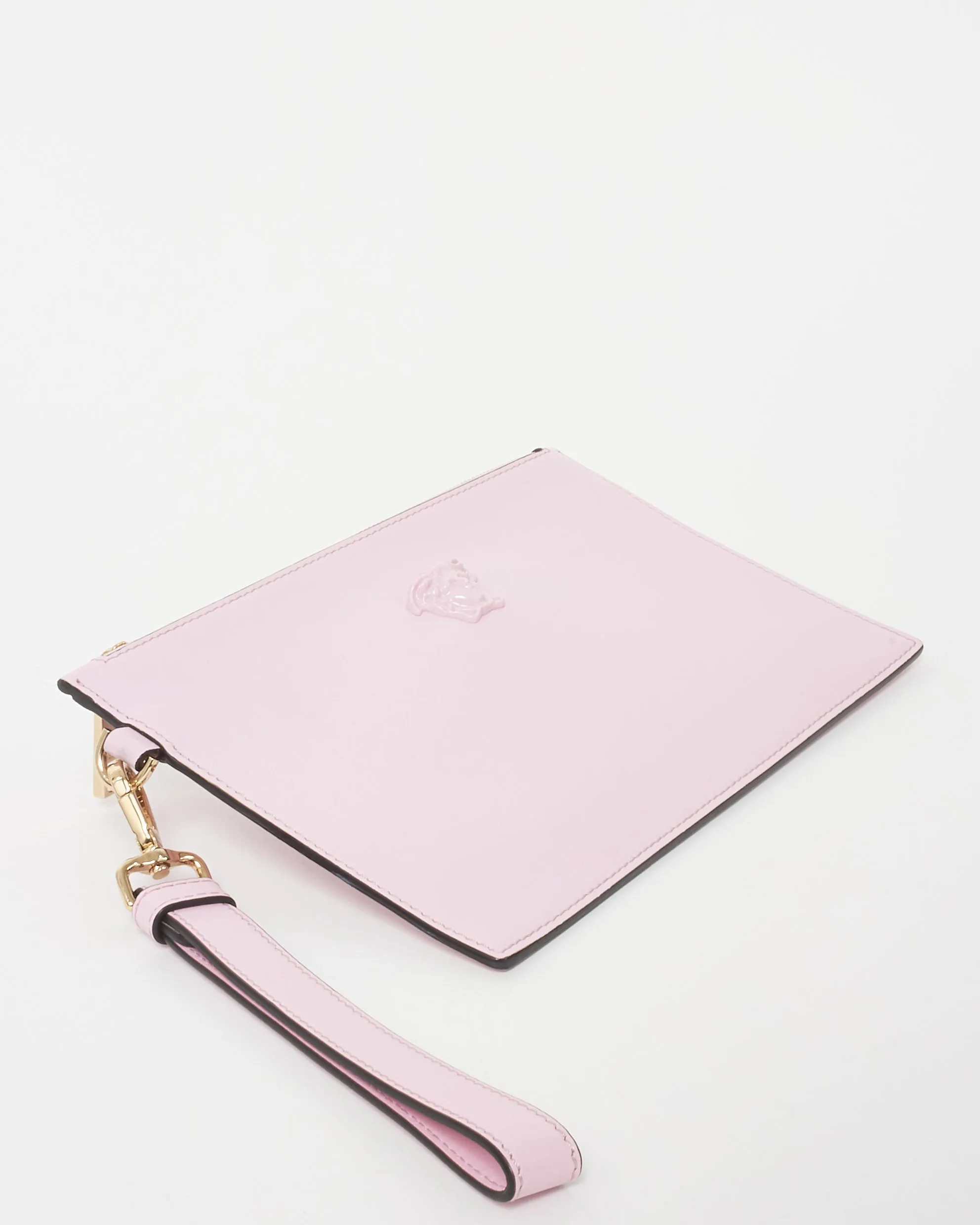 Versace Pink Vitello Leather Medusa Head Wristlet Pochette