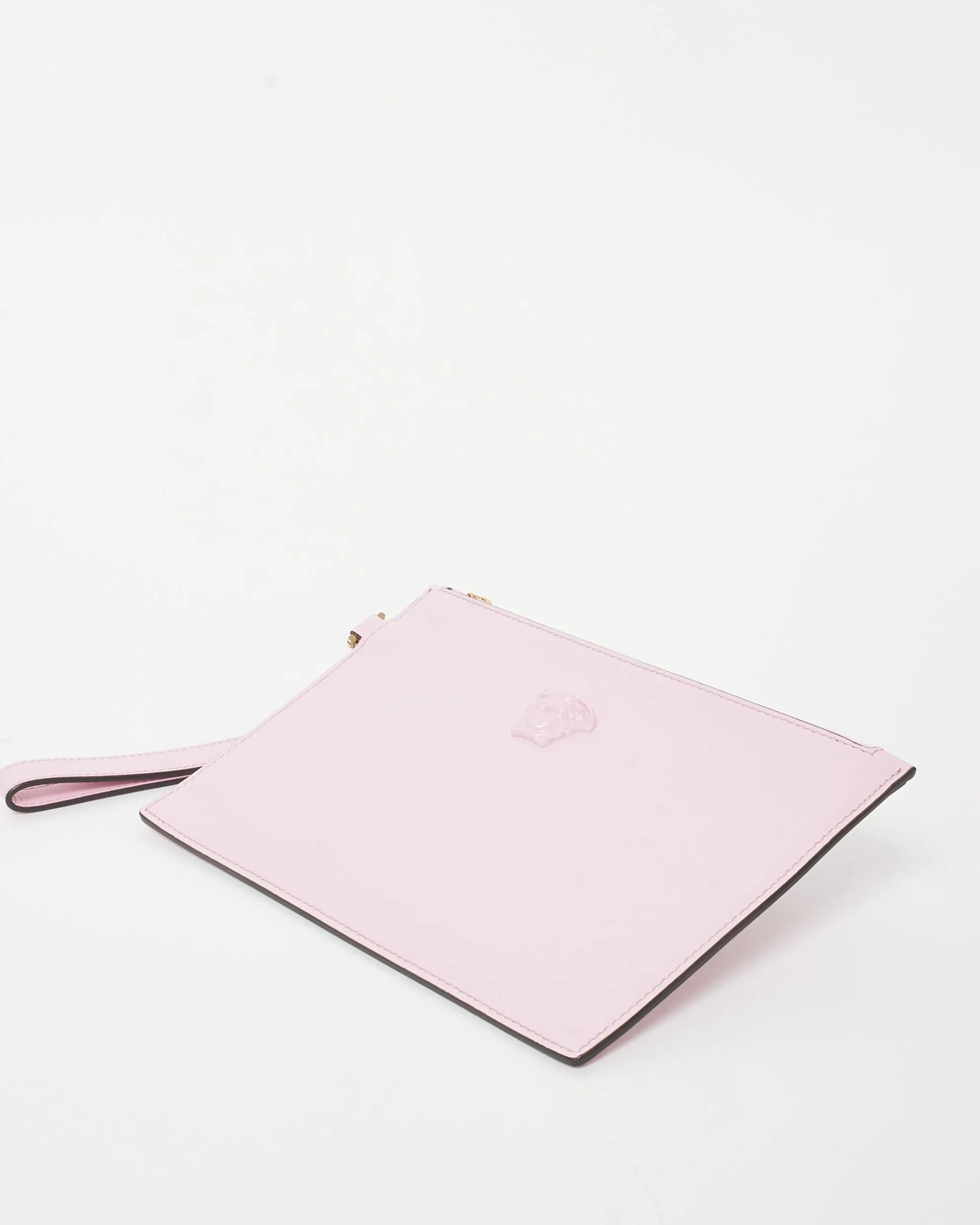Versace Pink Vitello Leather Medusa Head Wristlet Pochette