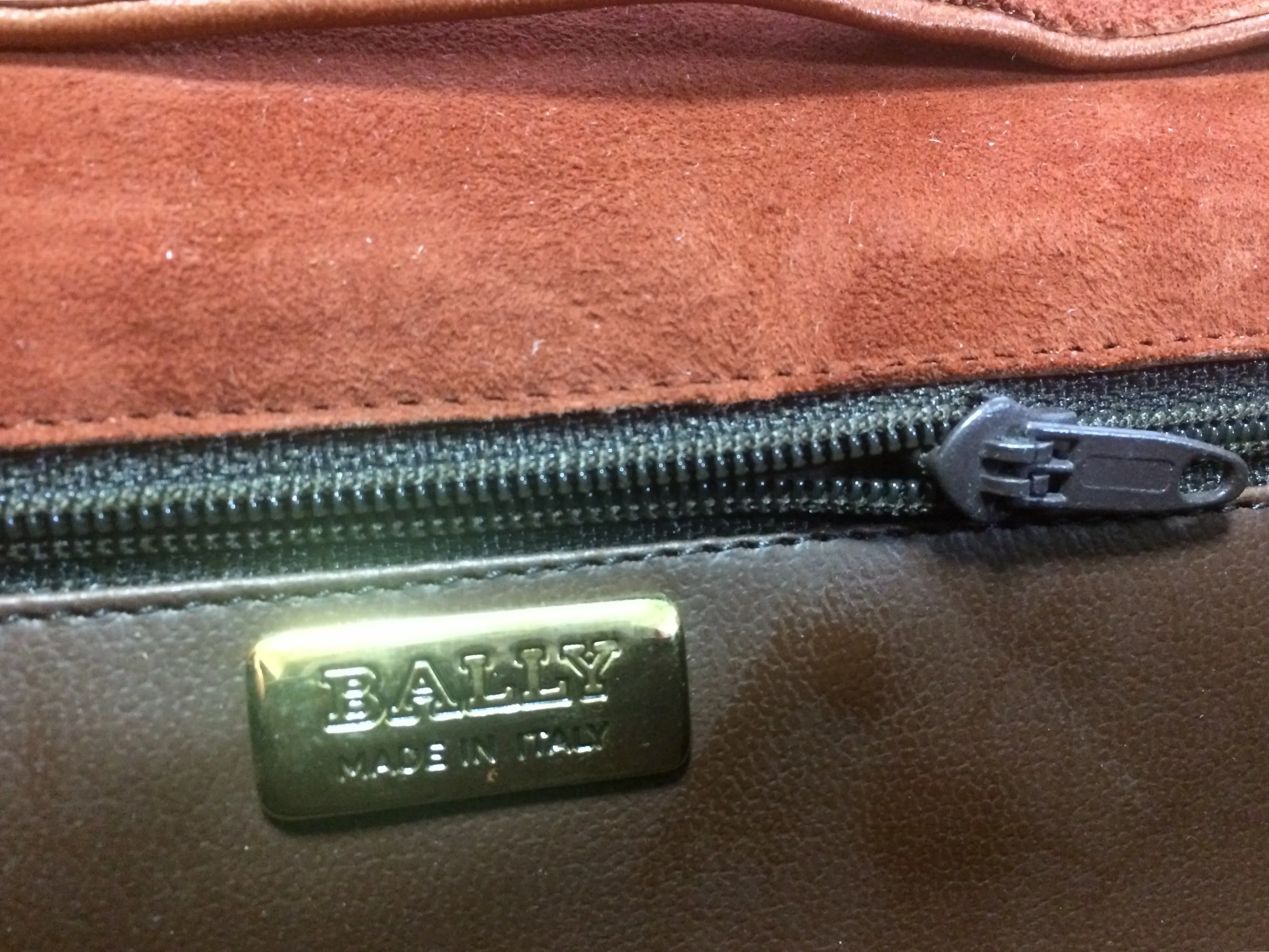 Vintage Bally brown, red, and purple suede leather ethnic design shoulder bag, clutch purse.