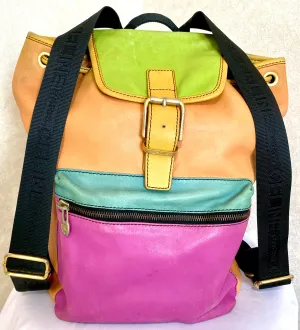 Vintage Celine genuine leather backpack in colorful patchwork design. Unisex bag for daily use. 050327rc4