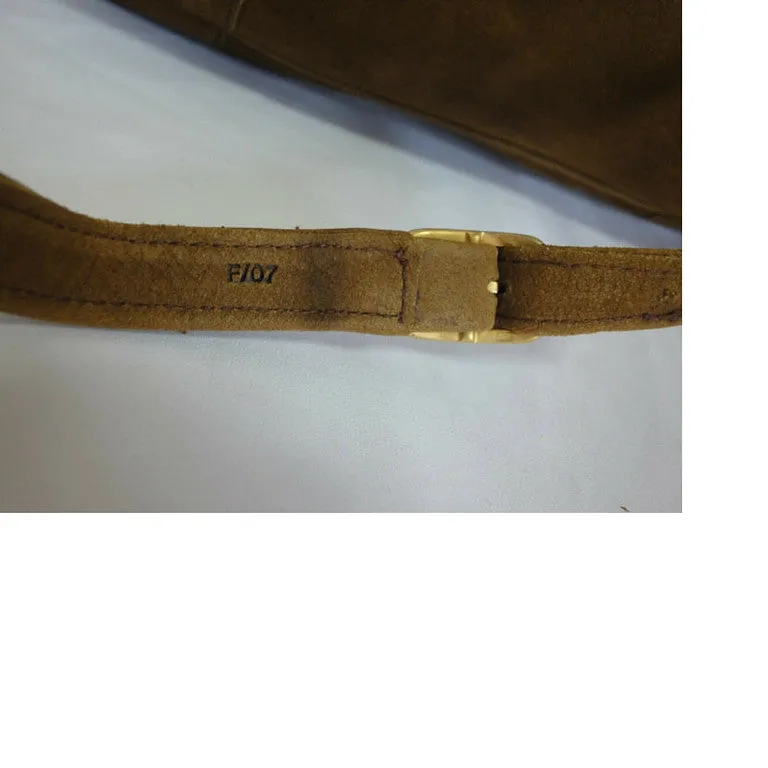 Vintage CELINE genuine suede tanned brown leather shoulder bag, clutch purse with golden frame flap and embossed triomphe logo. 050818f4