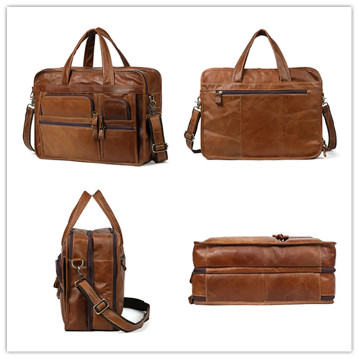 Vintage Genuine Leather Large Capacity Business Handbag Crossbody Bag