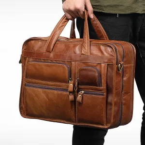 Vintage Genuine Leather Large Capacity Business Handbag Crossbody Bag