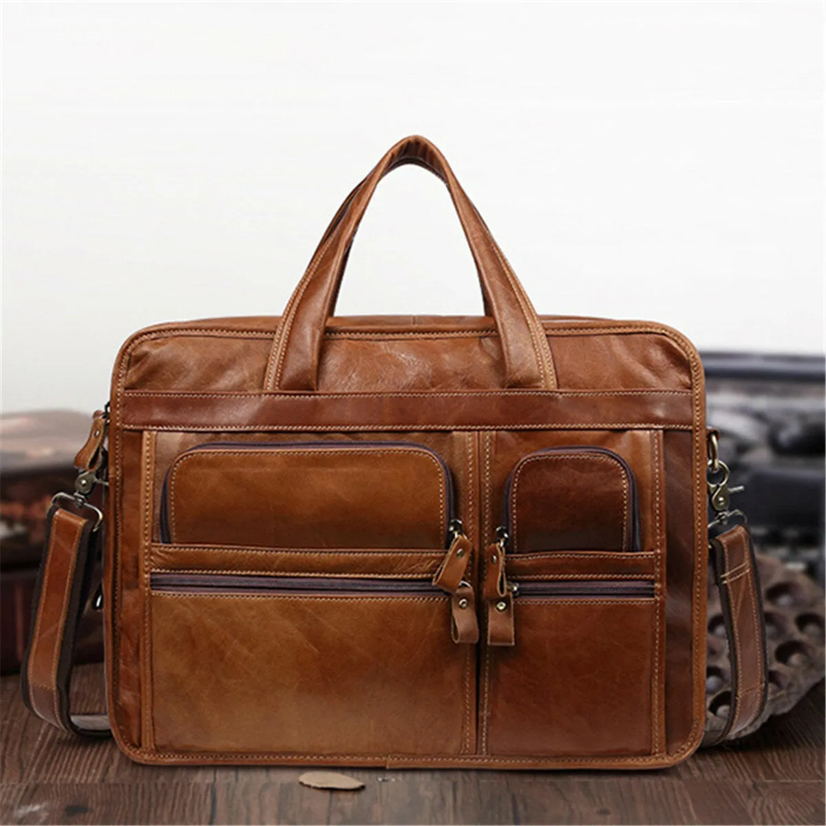 Vintage Genuine Leather Large Capacity Business Handbag Crossbody Bag