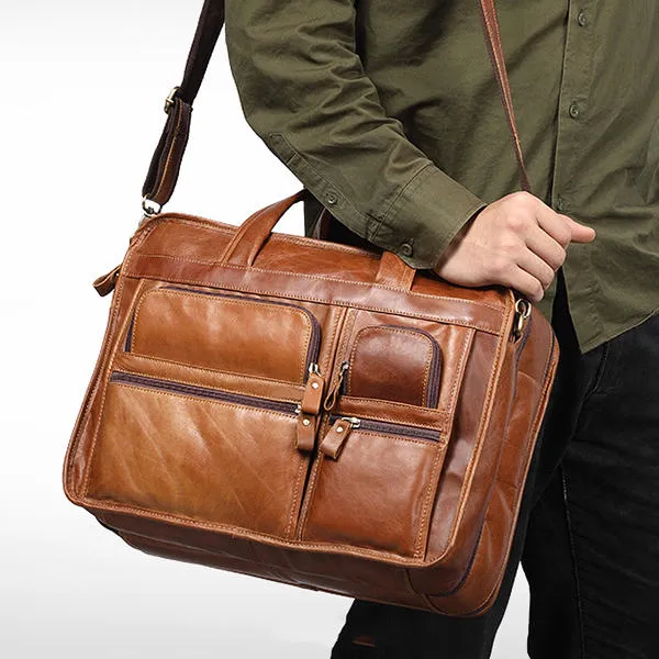 Vintage Genuine Leather Large Capacity Business Handbag Crossbody Bag