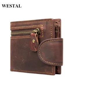 WESTAL Men's Wallet Genuine Leather Purse For Cards Small Wallets Male Coin Purse Short Leather Wallets Clutch Mens Money Bags