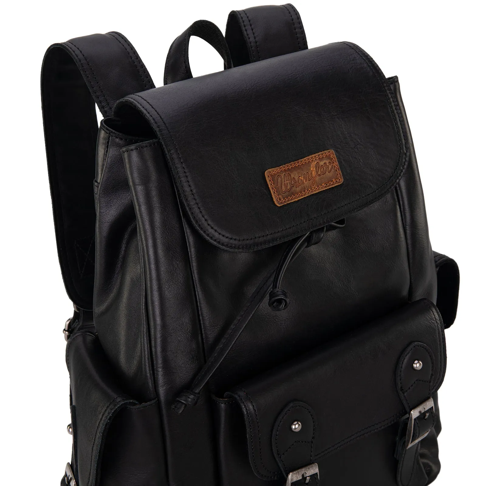 WG143-9110  Wrangler 100%  Genuine Leather Backpack - Black