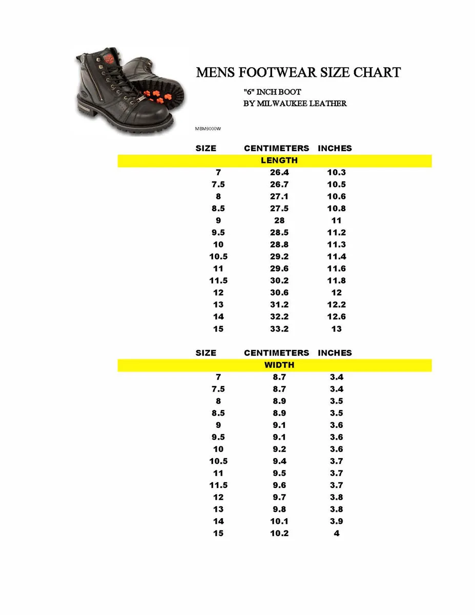 WIDE MBM9000W Men's Black Lace-Up 'Wide-Width' Motorcycle Leather Boots with Side Zipper Entry