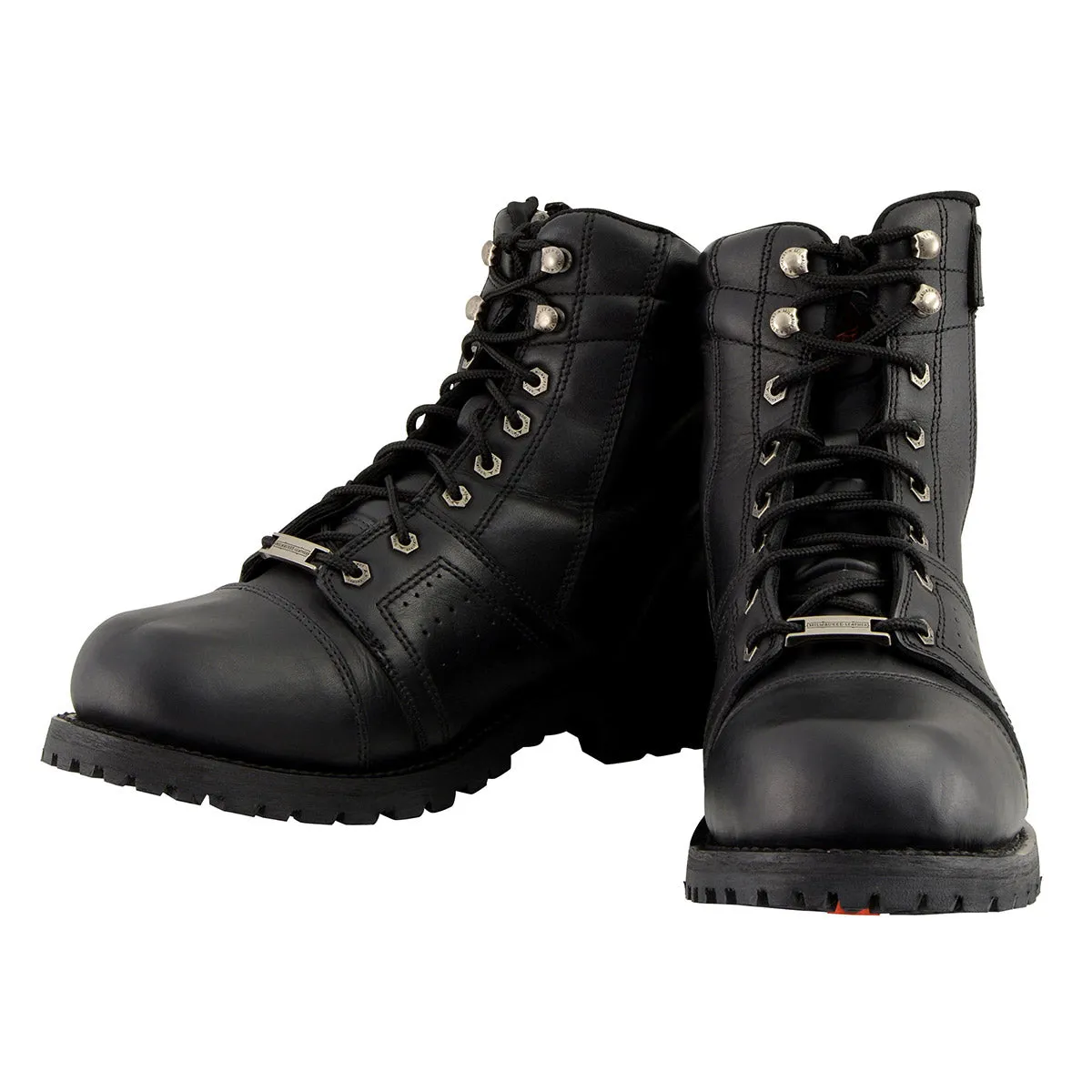 WIDE MBM9000W Men's Black Lace-Up 'Wide-Width' Motorcycle Leather Boots with Side Zipper Entry