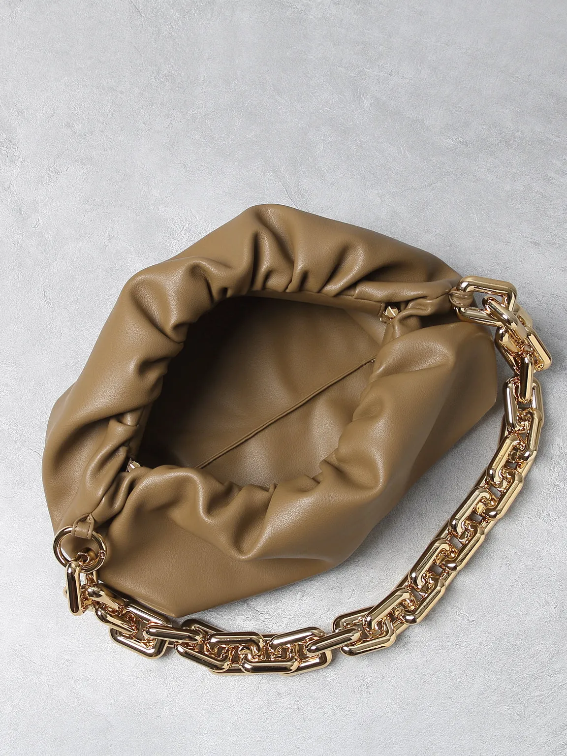 Women's Cloud Clutch Shoulder Bag Ruched Pouch Golden Chunky Chain Bag
