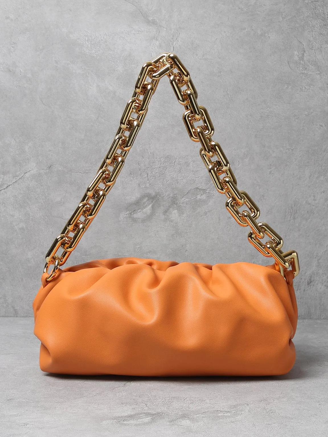 Women's Cloud Clutch Shoulder Bag Ruched Pouch Golden Chunky Chain Bag