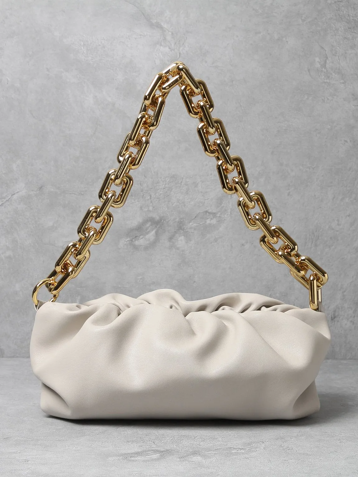 Women's Cloud Clutch Shoulder Bag Ruched Pouch Golden Chunky Chain Bag