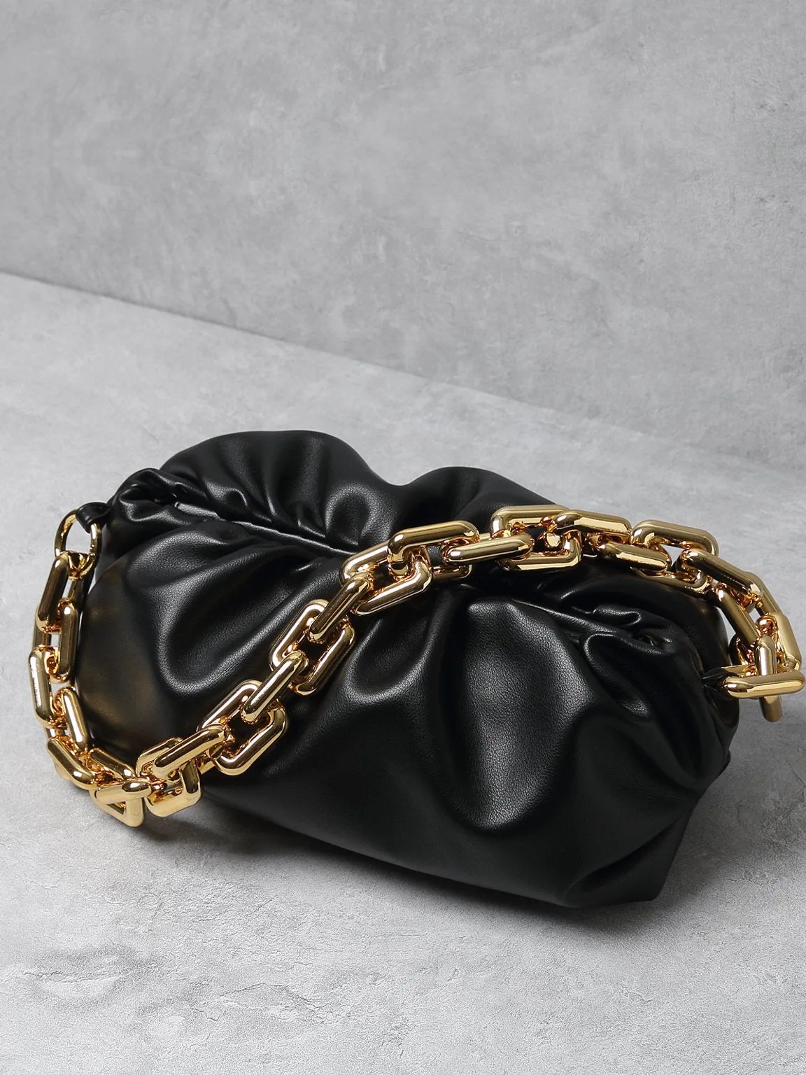 Women's Cloud Clutch Shoulder Bag Ruched Pouch Golden Chunky Chain Bag