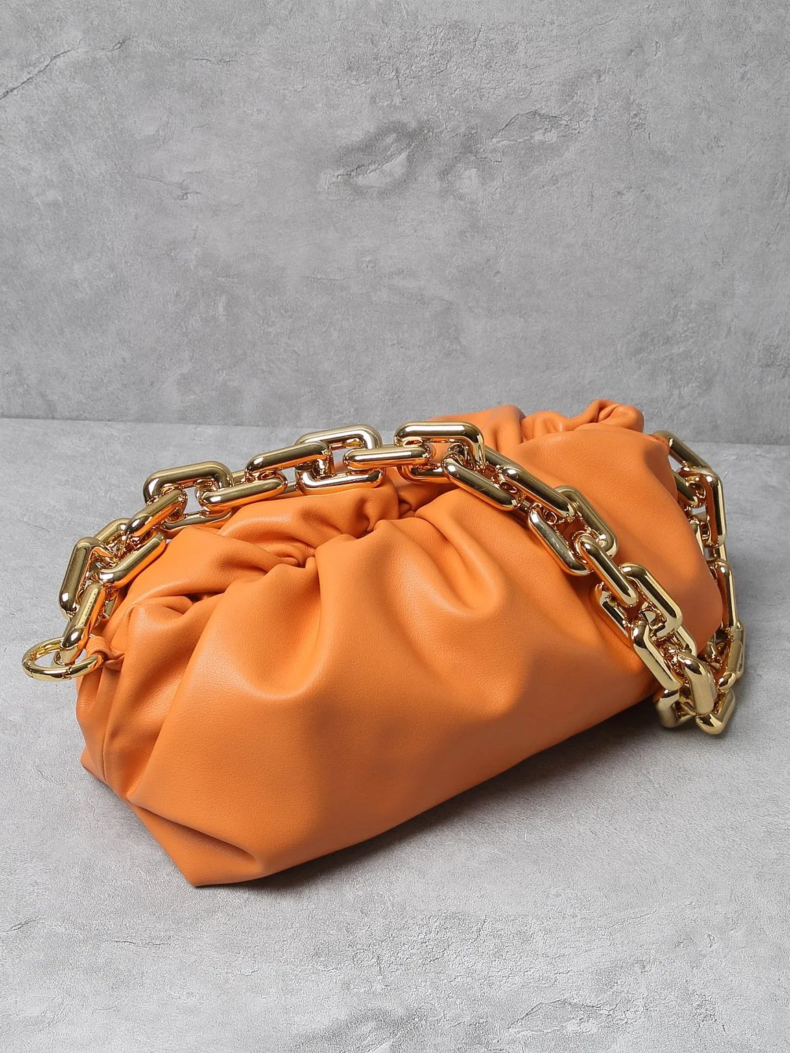 Women's Cloud Clutch Shoulder Bag Ruched Pouch Golden Chunky Chain Bag