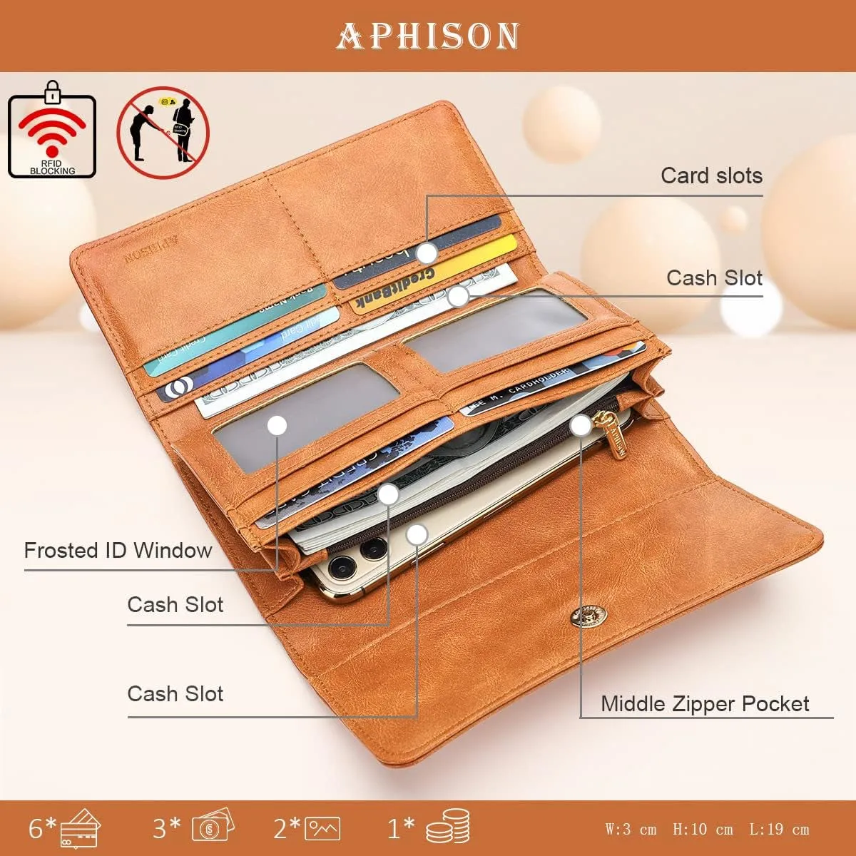 Womens Leather Clutch, Hollow Out Design Trifold Wallet