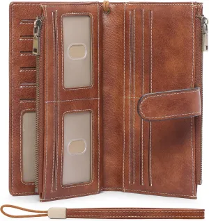 Womens Wristlet Clutch, Double Zipper Pocket Bifold Credit Card Holder