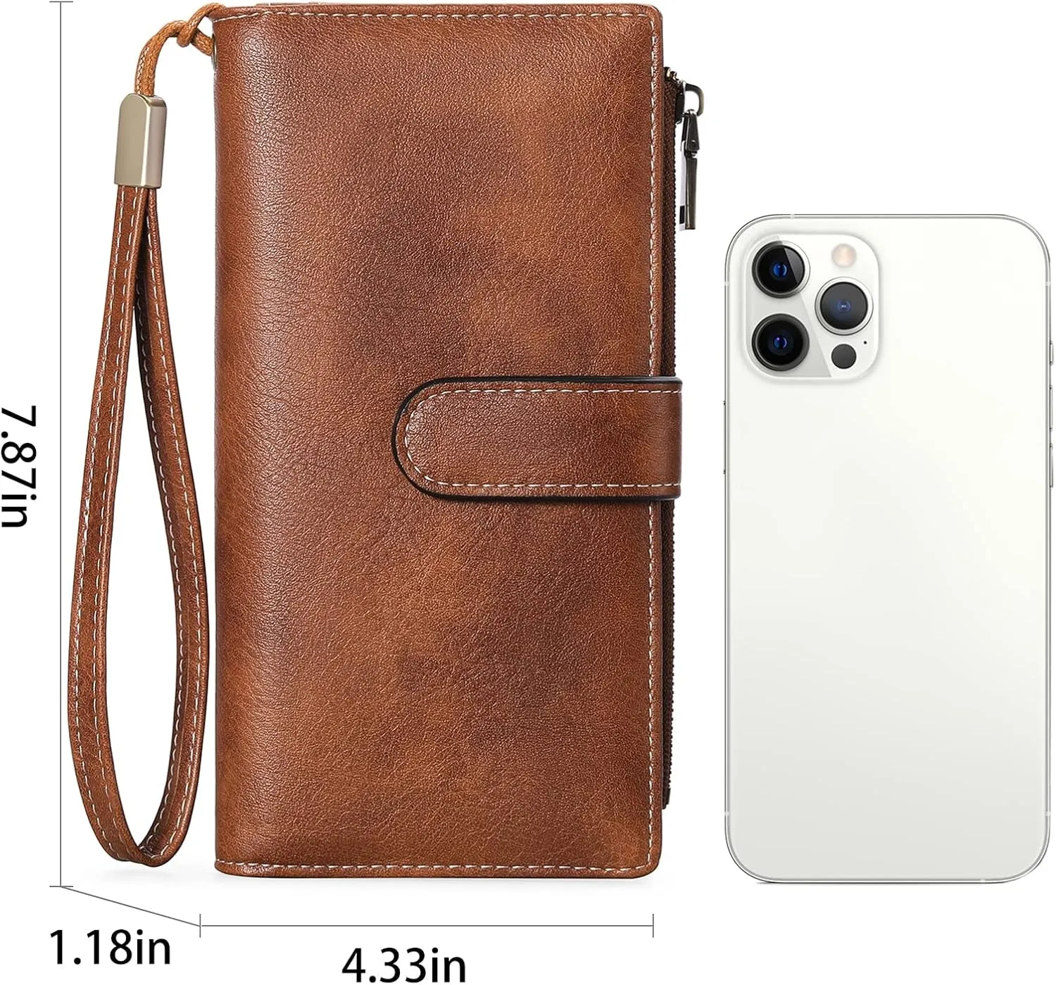 Womens Wristlet Clutch, Double Zipper Pocket Bifold Credit Card Holder
