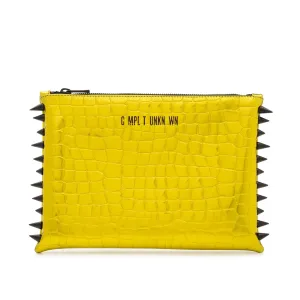 YELLOW CROCO LAME CLUTCH BAG