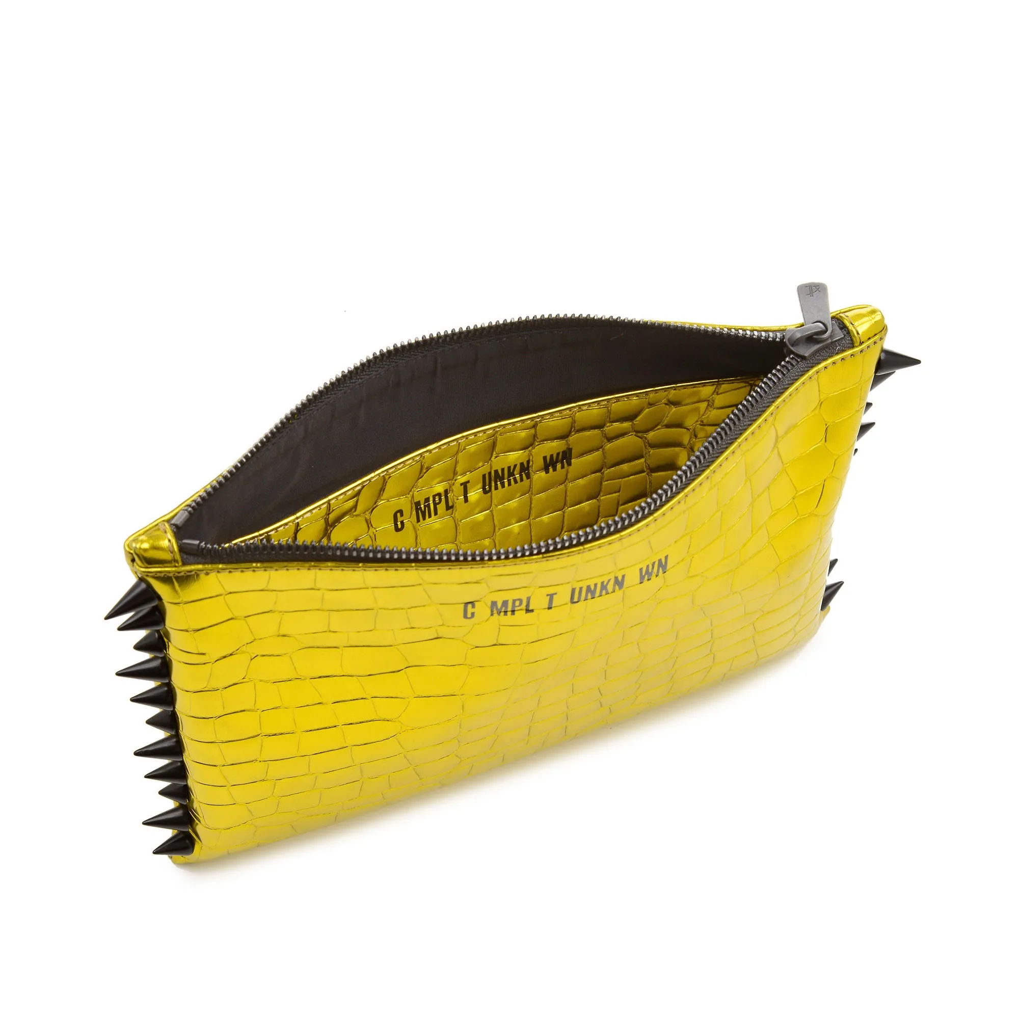 YELLOW CROCO LAME CLUTCH BAG