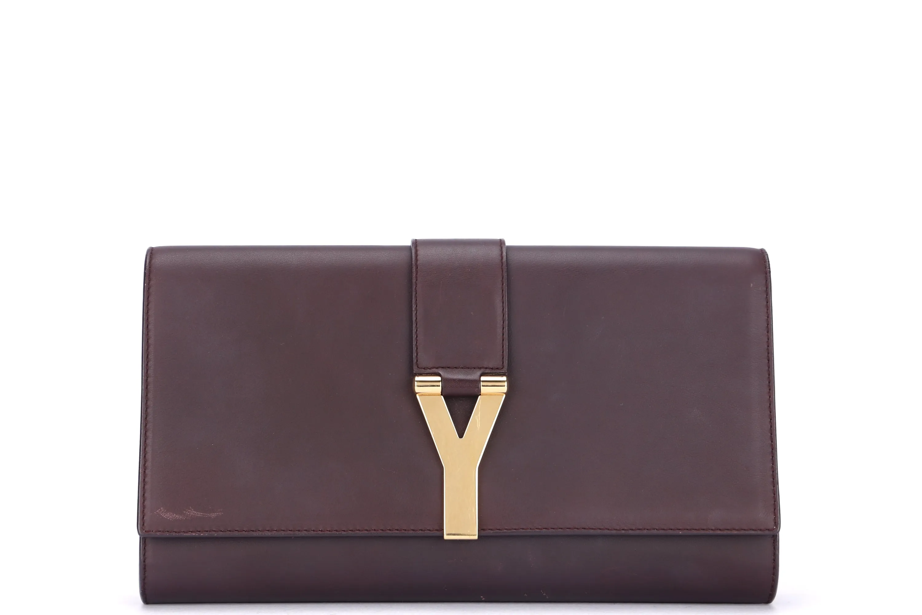 YSL BROWN CLUTCH CALF LEATHER, INSIDE SUEDE LEATHER, WITH DUST COVER