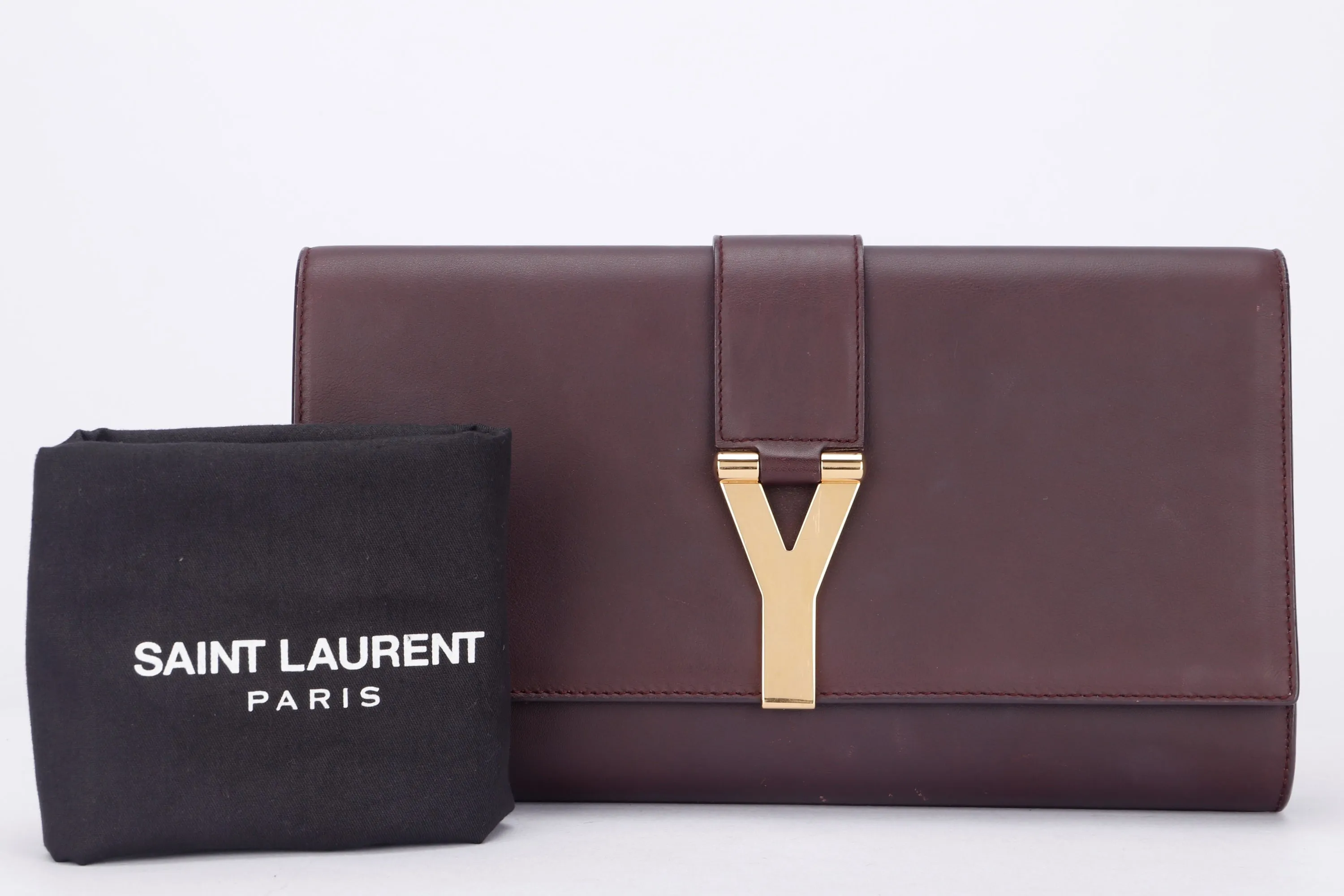 YSL BROWN CLUTCH CALF LEATHER, INSIDE SUEDE LEATHER, WITH DUST COVER