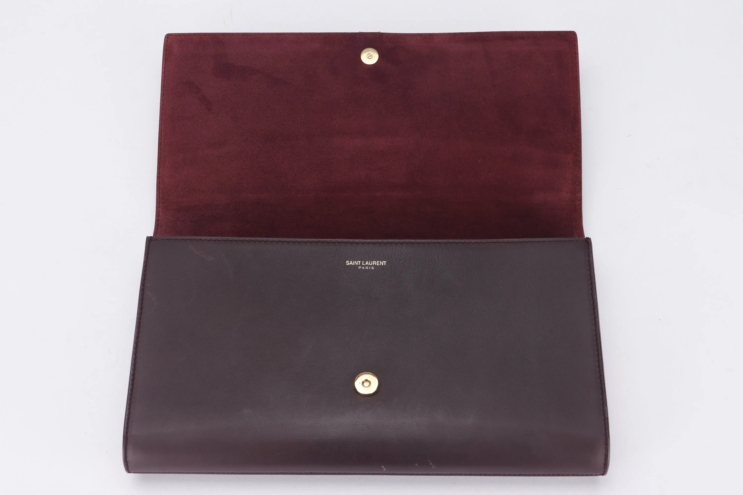YSL BROWN CLUTCH CALF LEATHER, INSIDE SUEDE LEATHER, WITH DUST COVER