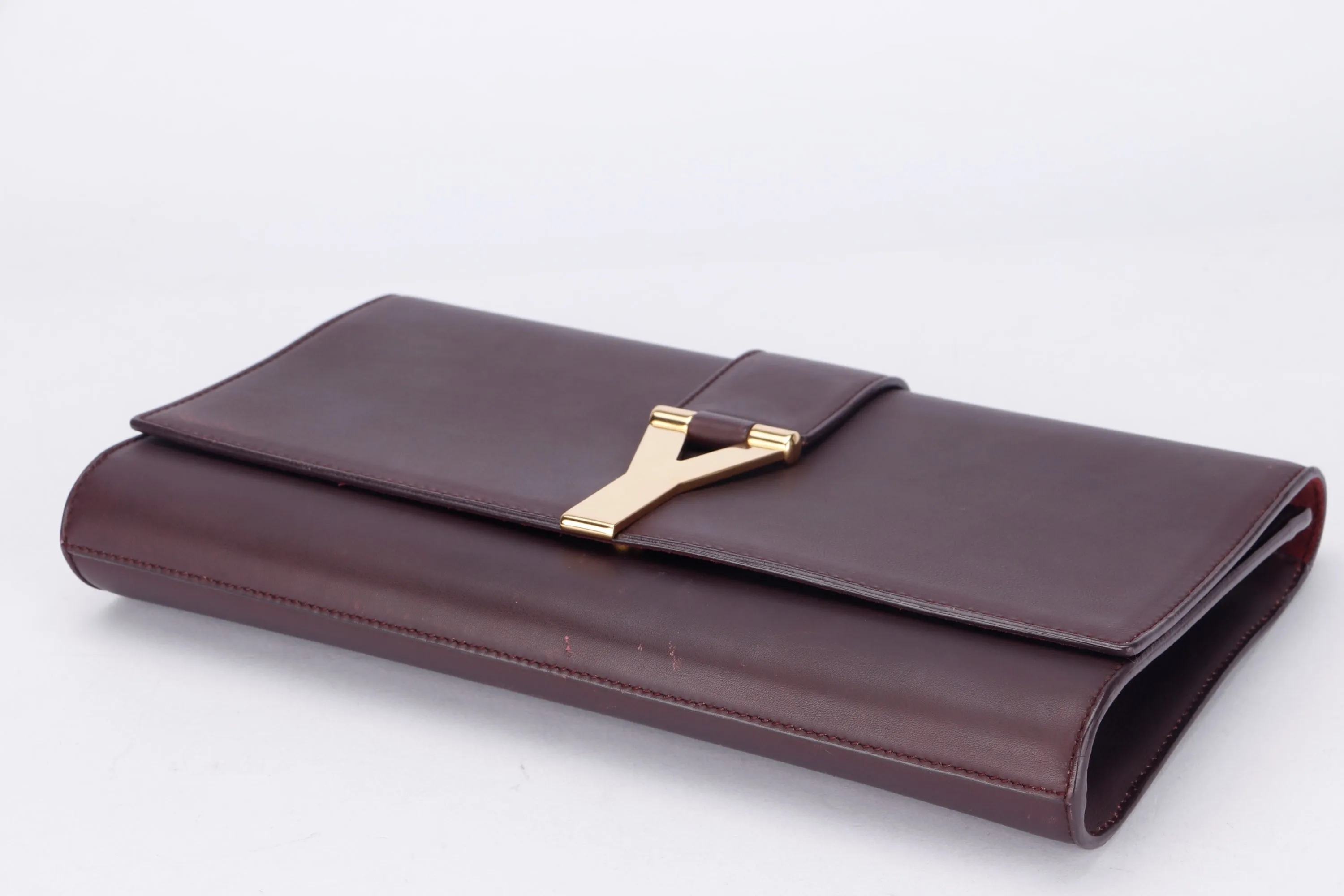 YSL BROWN CLUTCH CALF LEATHER, INSIDE SUEDE LEATHER, WITH DUST COVER