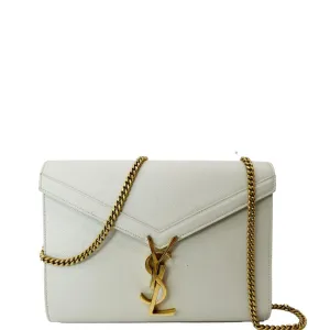 YVES SAINT LAURENT Cassandra Grain De Poudre Embossed Flap Crossbody Bag White