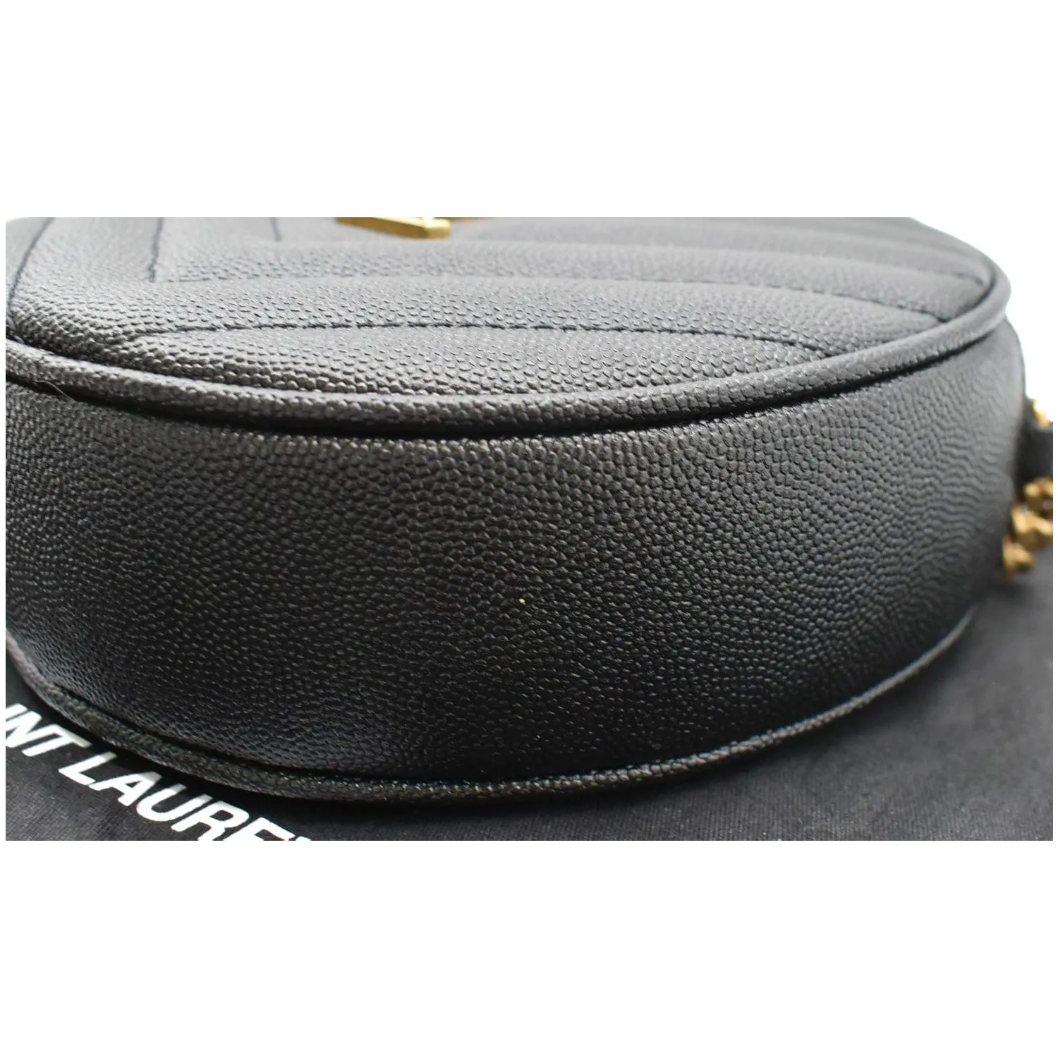 YVES SAINT LAURENT Vinyle Round Chevron Leather Camera Crossbody Bag Black