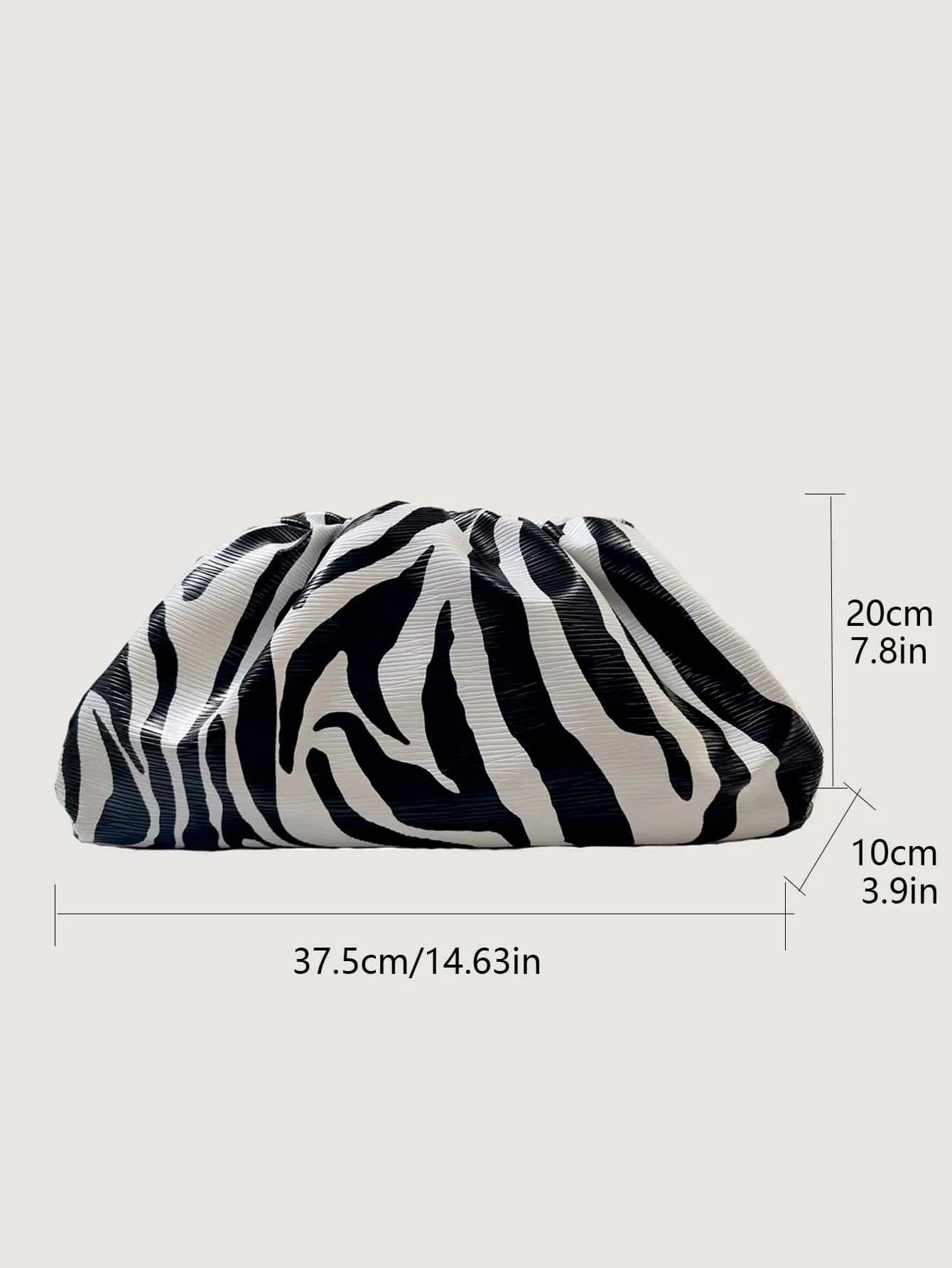 Zebra Striped Pattern Ruched Bag - Black and White