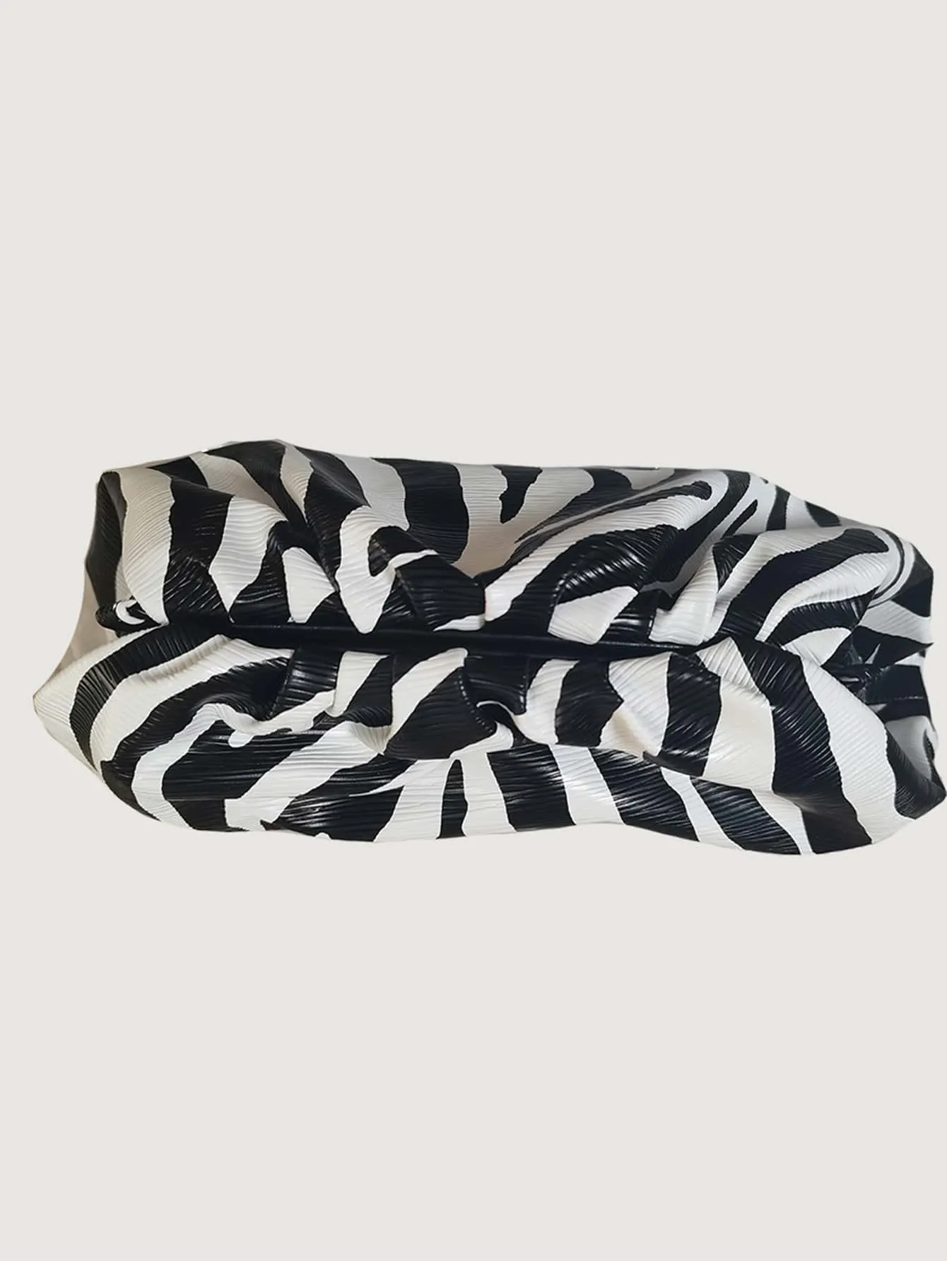Zebra Striped Pattern Ruched Bag - Black and White