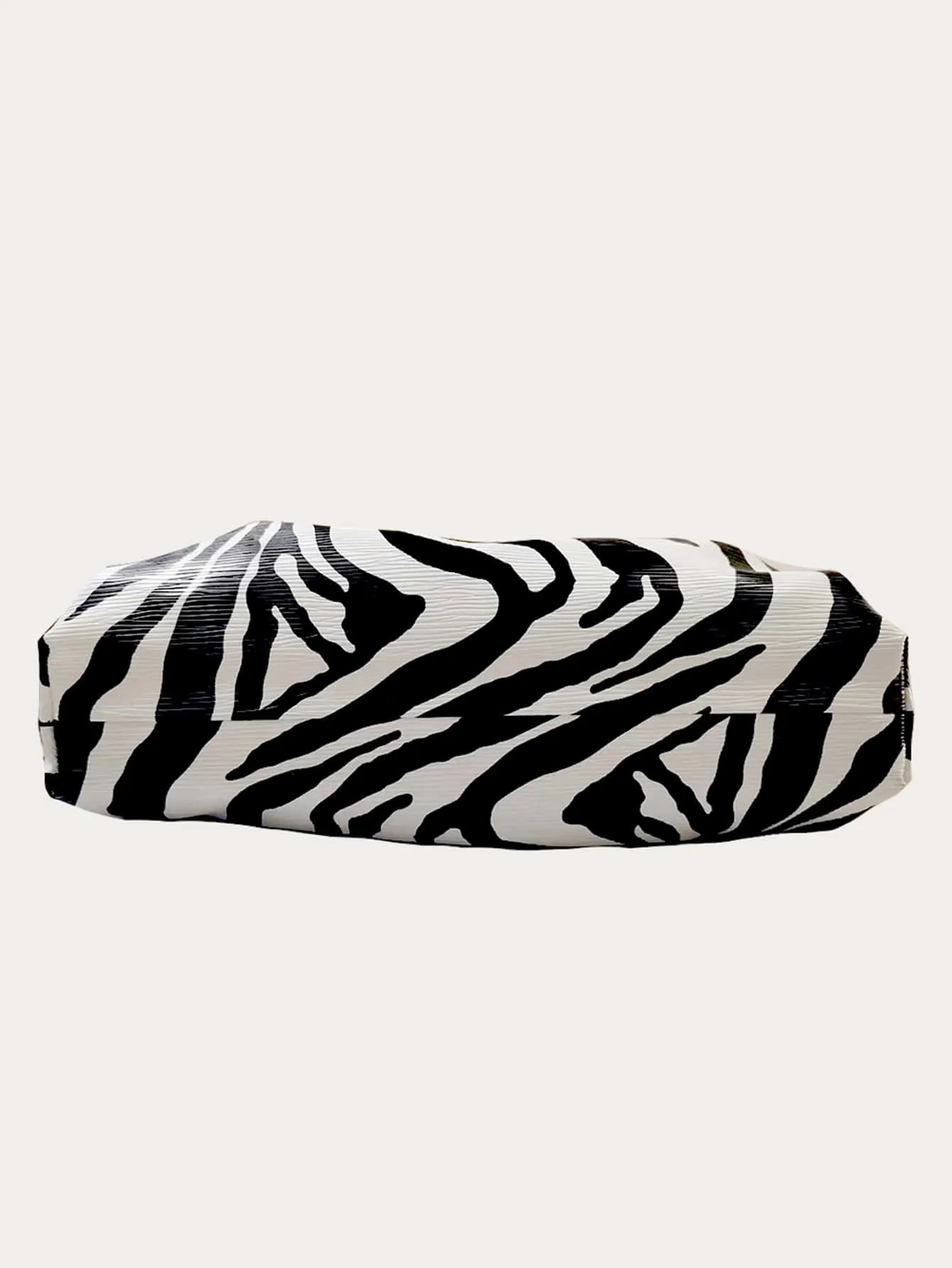 Zebra Striped Pattern Ruched Bag - Black and White