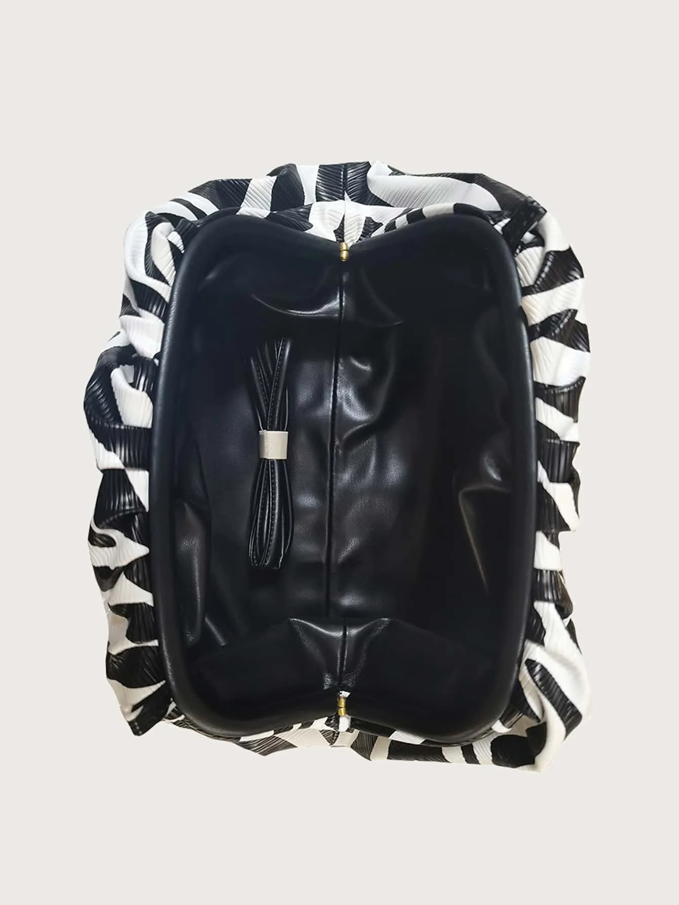 Zebra Striped Pattern Ruched Bag - Black and White