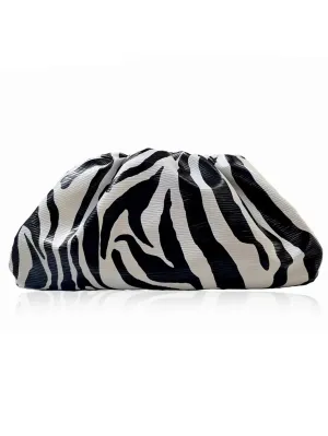 Zebra Striped Pattern Ruched Bag - Black and White